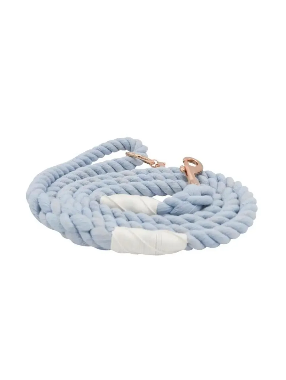 (RGB3) Sassy Woof Azul Braided Rope Dog Leash 5ft Blue Gray Rose Gold Hardware